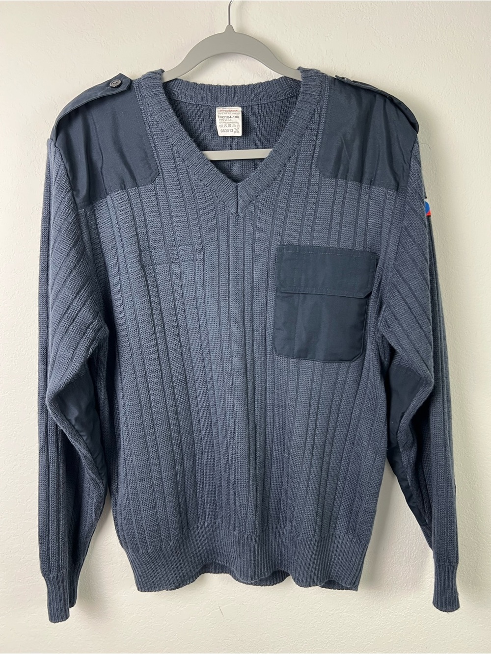 Monitex Czech Military Blue Gray Wool Blend V-neck Sweater
